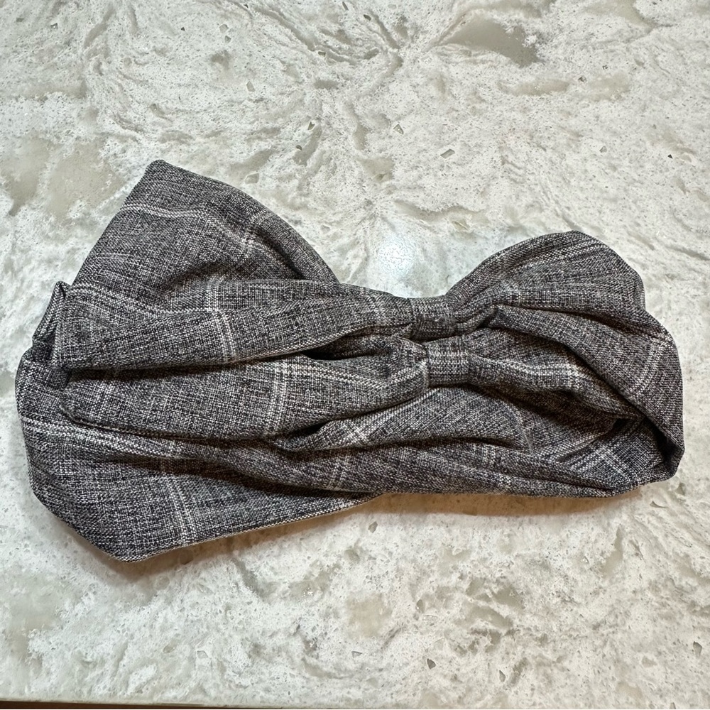 Hair Wrap Tie Bow Wire Headband Grey Plaid
